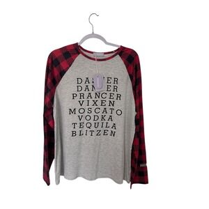 MangoPop‎ Christmas Pajama Top Reindeer Drinks Buffalo Plaid XX-Large